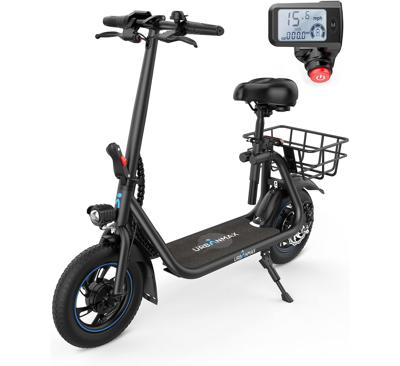 Urbanmax C1/C1 Pro электросамокат с сиденьем, мощный мотор 450W, запас хода до 20/25 миль, складной электросамокат для взрослых