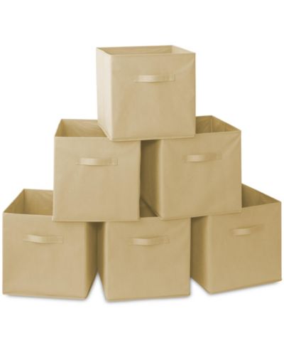 Casafield Set of 6 Collapsible Fabric Storage Cube Bins, Beige - 13" Foldable Cloth Baskets for Shelves and Cubby Organizers