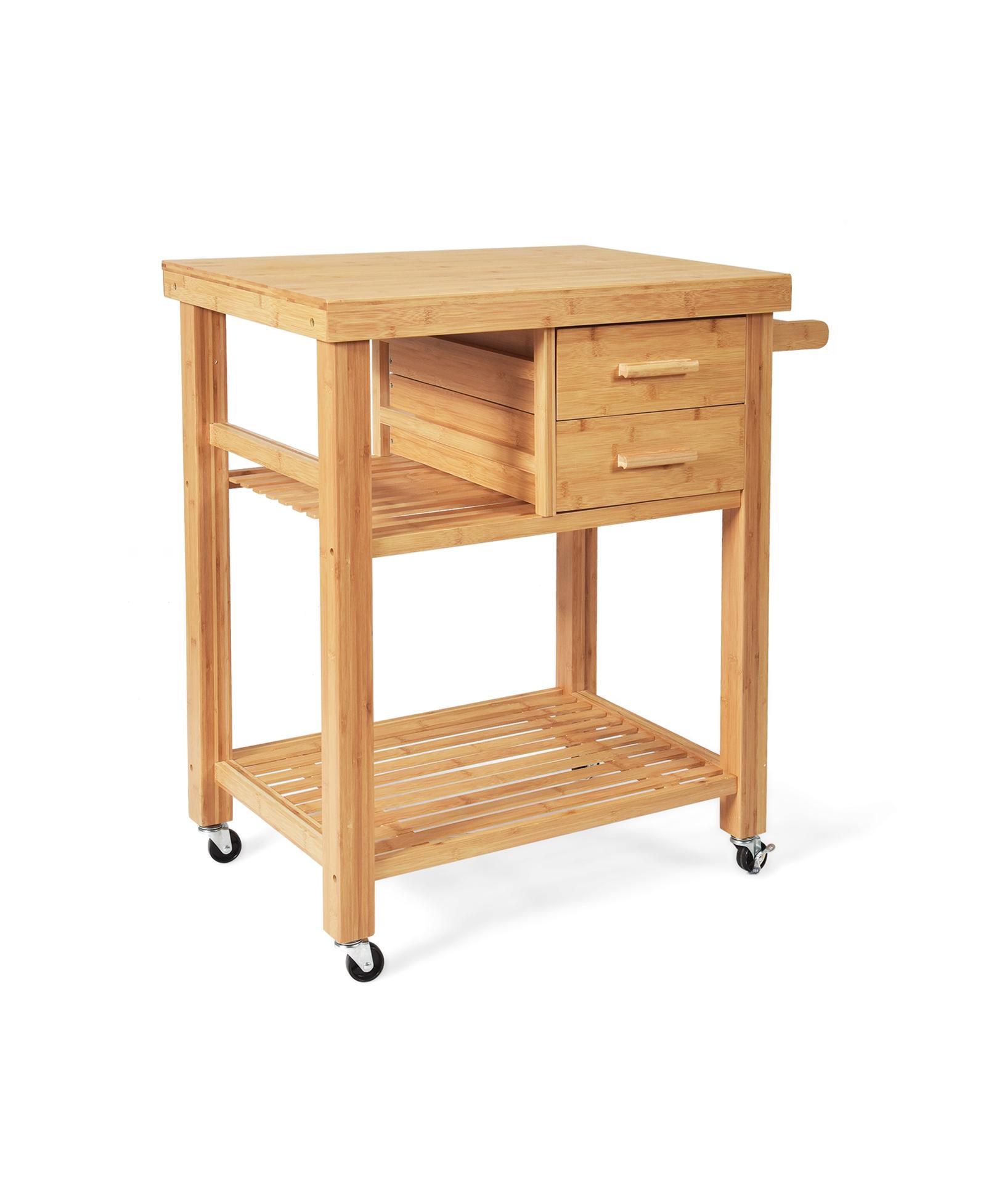 GOUUN Bamboo Kitchen Trolley Cart with Tower Rack and Drawers