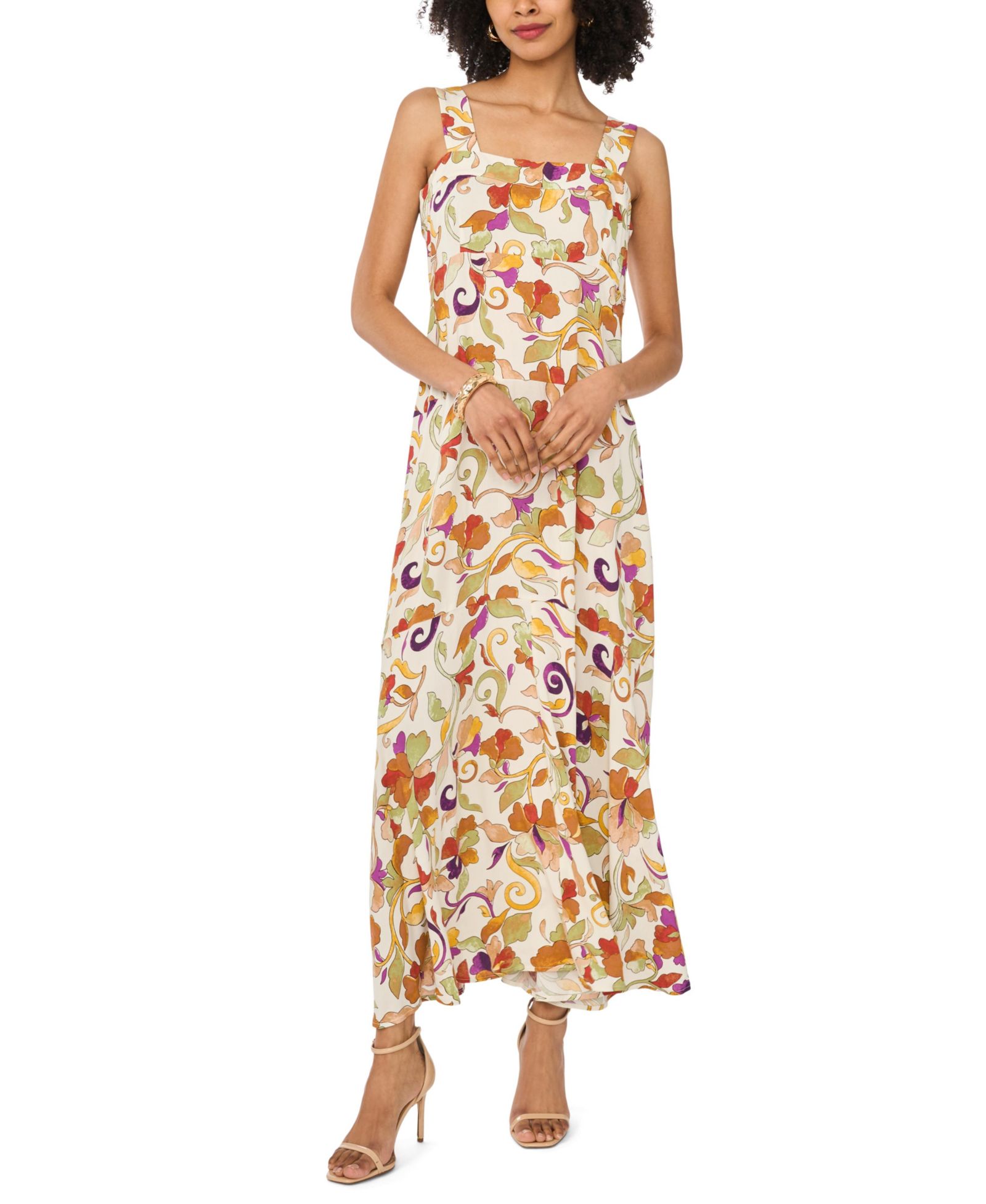 Женское платье Vince Camuto Printed Square-Neck Smocked-Back Sleeveless Maxi