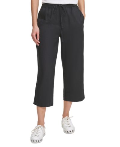 DKNY Pull-On Wide-Leg 100% Linen Pants