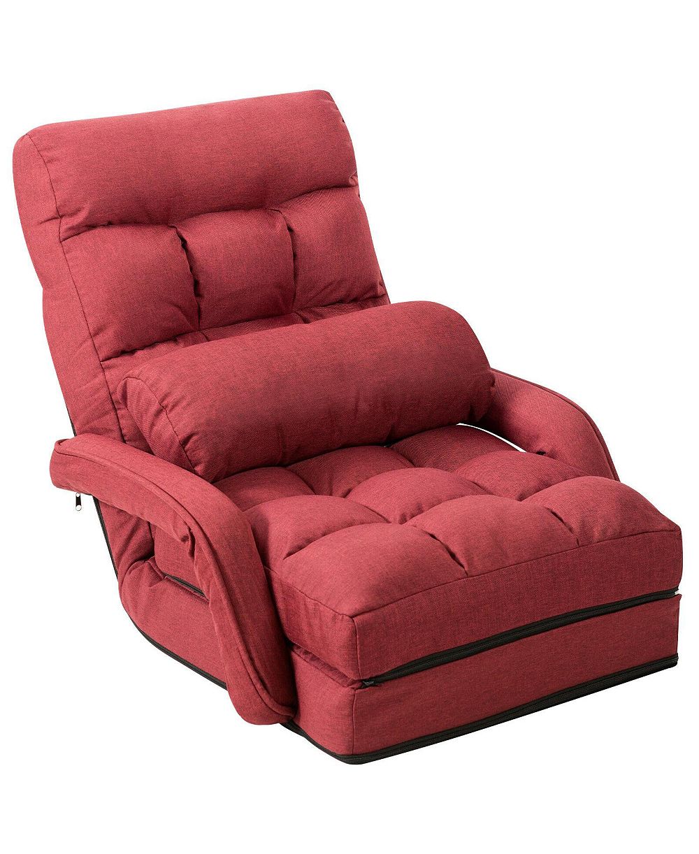 Folding Lazy Floor Chair Sofa with Armrests and Pillow