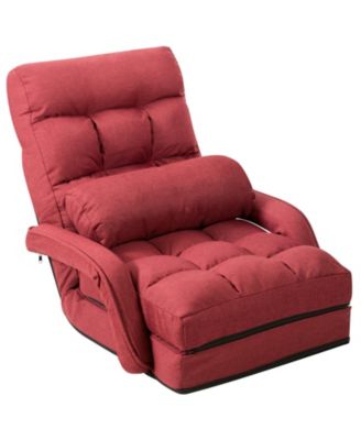 Folding Lazy Floor Chair Sofa with Armrests and Pillow