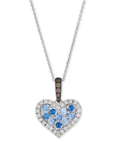 Подвеска Le Vian Sapphire Ombré (3/8 ct. t.w.) & Diamond (1/3 ct. t.w.) Halo Cluster Heart Adjustable 20" в 14k White Gold