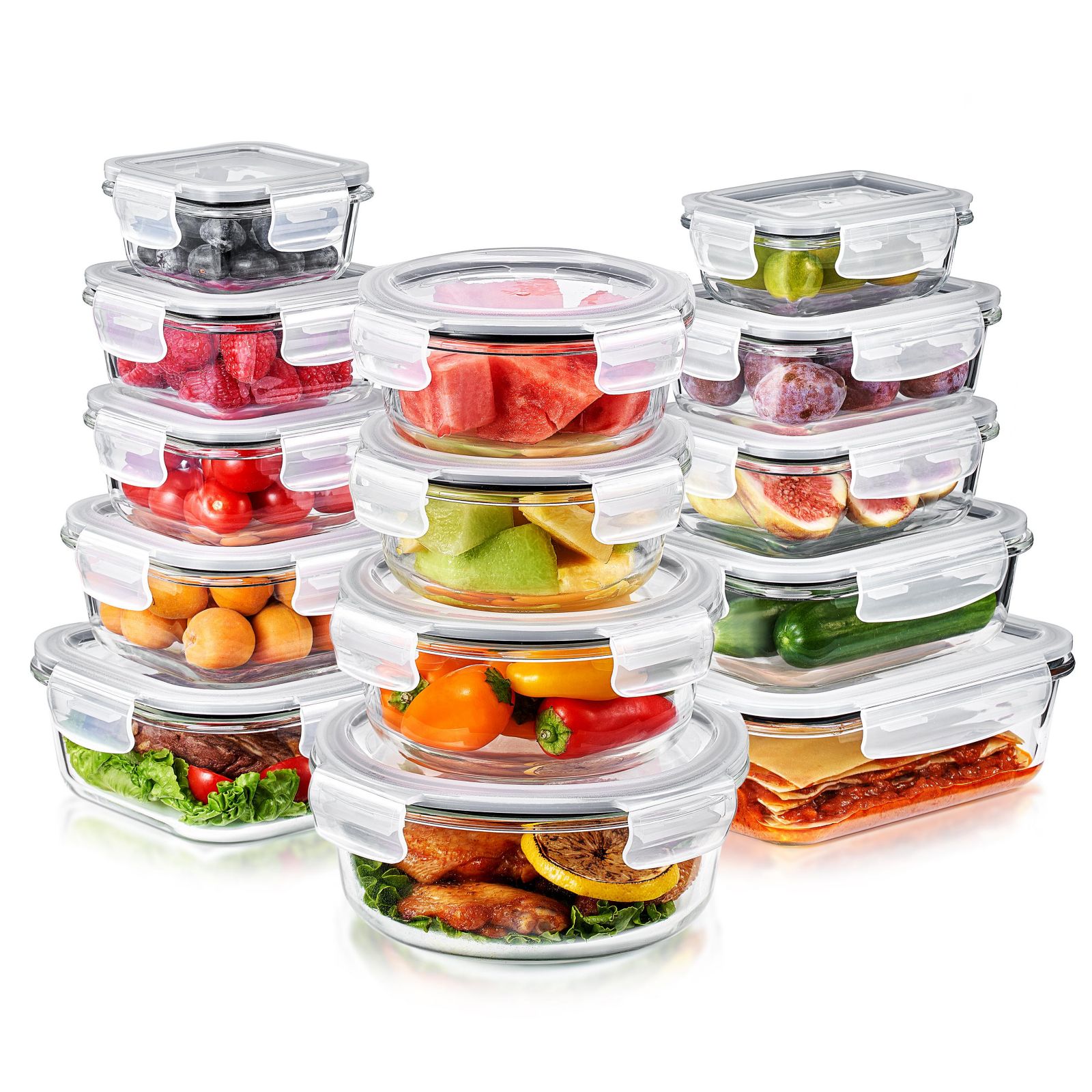 Sorbus Glass Food Storage Containers with Lids - Airtight, Microwave, Fridge, Dishwasher, Oven Safe, BPA-Free, Stackable, Meal Prep Containers