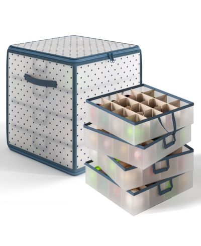 Hearth & Harbor Christmas Ornament Storage Box With 4 Inner Tray Dividers - Plastic Ornament Storage Container For 64 Holiday Ornaments or Decorations