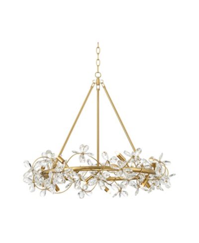 Possini Euro Design Carrine 31 1/2" Modern Pendant Chandelier Ceiling Light Fixture Dining Room Over Table Flower Soft Gold Finish Crystal
