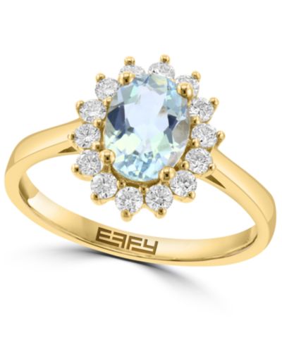 Кольцо EFFY Collection с бриллиантом (3/8 ct. t.w.) и аквамарином (1 ct. t.w.) из золота 14k