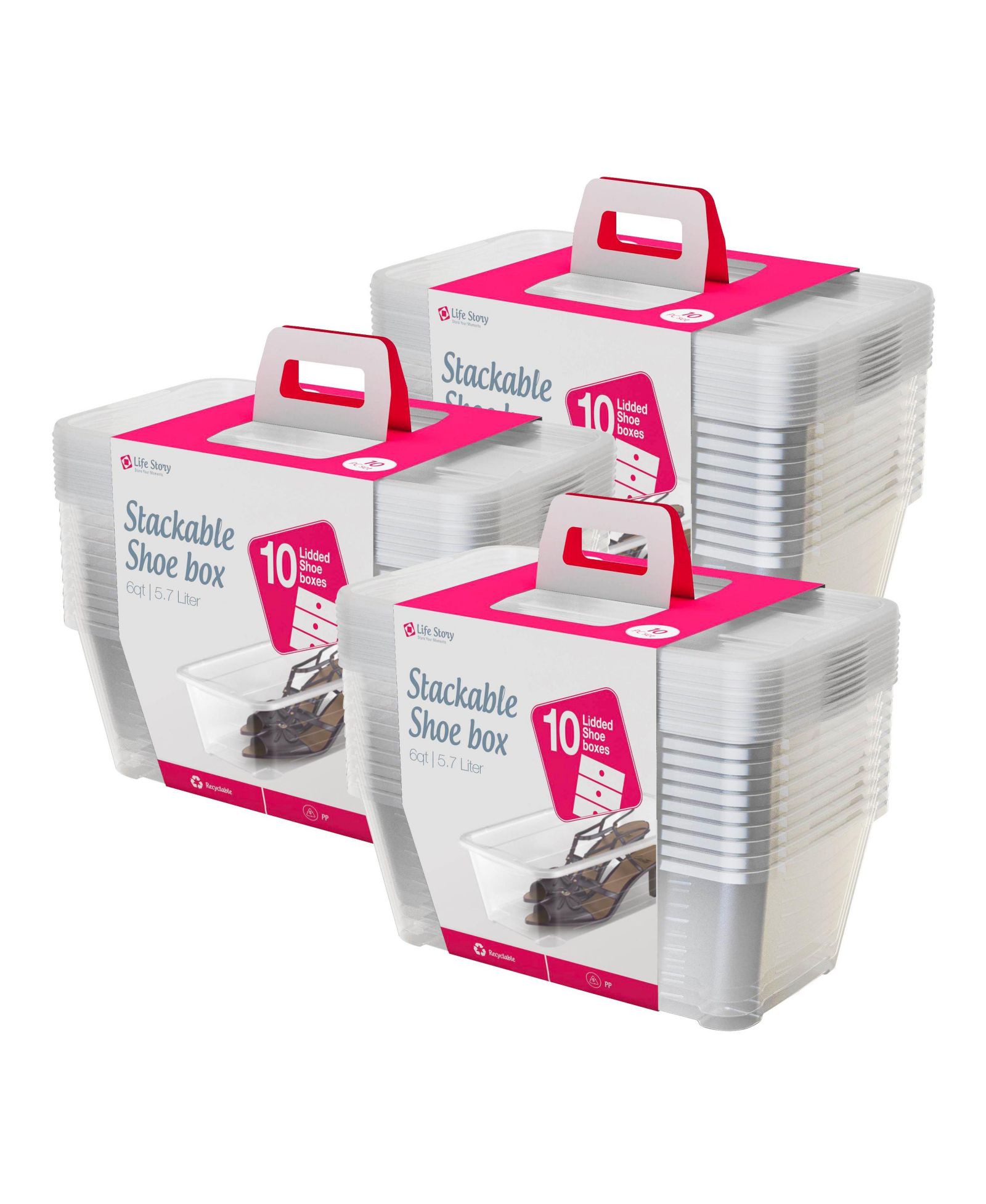 Life Story 6L Shoe and Closet Storage Box Stacking Containers, Clear (30 Pack)