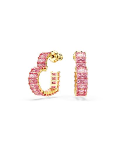 Серьги-кольца Swarovski Matrix Gold-Tone Plated, Baguette Cut, Heart, Small, Pink