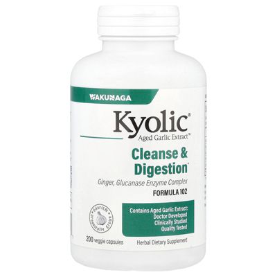 Kyolic Aged Garlic Extract Formula 102, Cleanse and Digestion, Ginger and Enzyme Complex, 200 Capsules