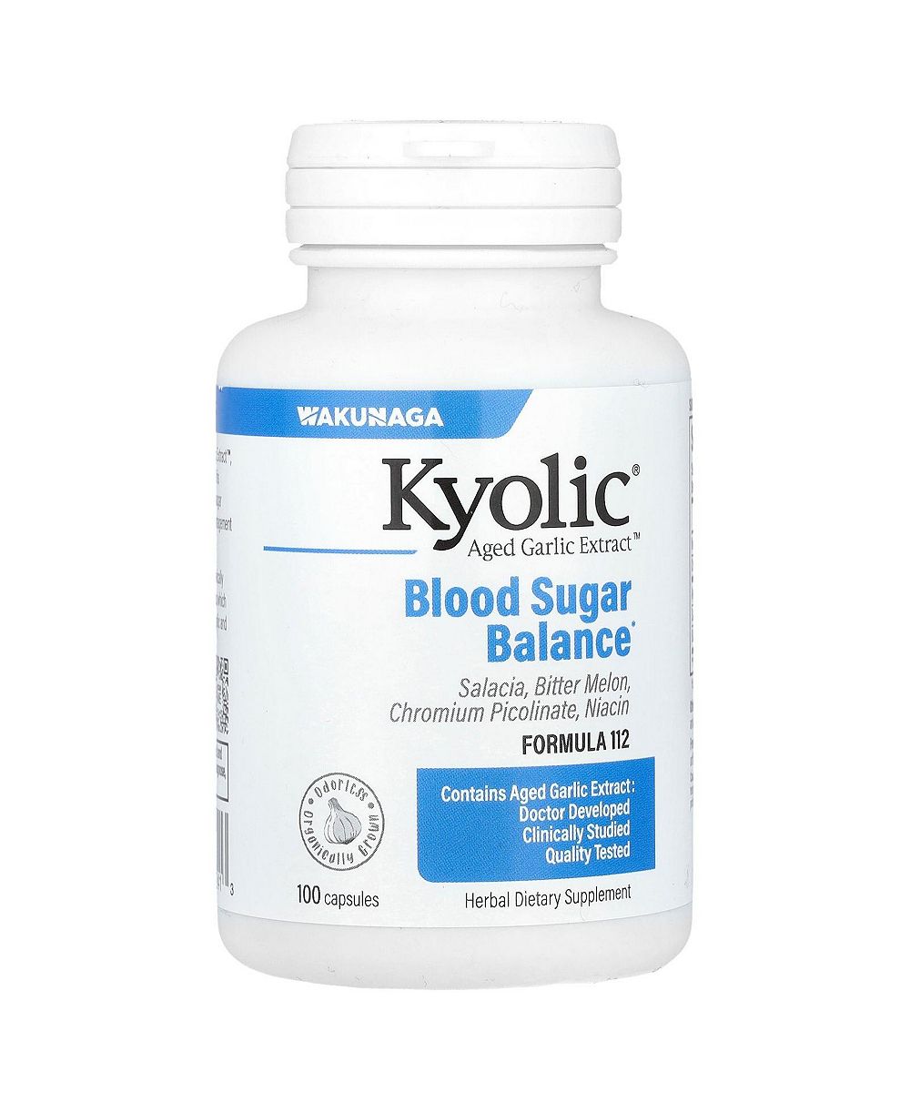 Экстракт чеснока Kyolic Aged Garlic Extract Formula 112, Blood Sugar Balance, 100 Capsules