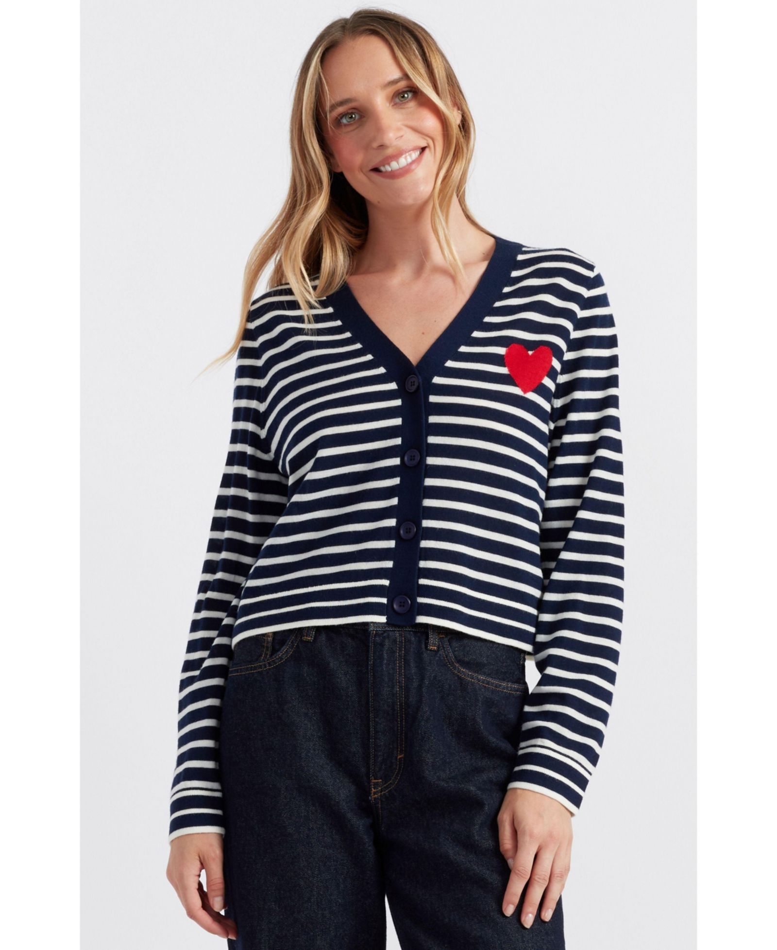 Chinti & Parker Women's Chinti and Parker Pure Merino Heart Breton Cardigan