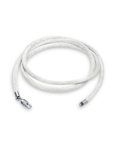 Bling Jewelry ожерелье из атласного шелкового шнура 1MM White Cream с серебряной застежкой