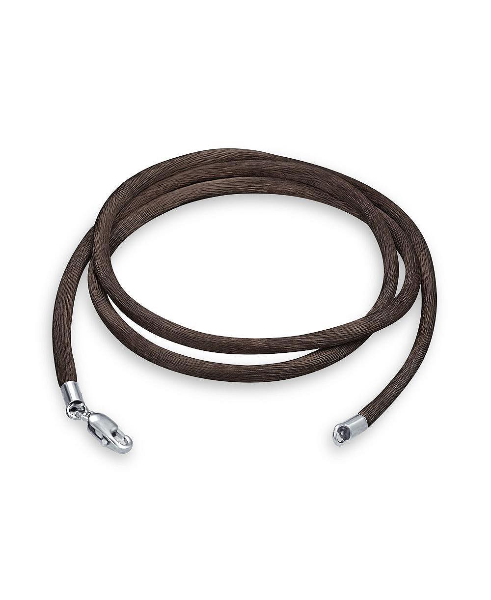 Bling Jewelry 1MM Brown Satin Silk Cord Necklace for Pendant Sterling Silver Clasp 14"