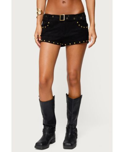 Edikted Women's Studded Faux Suede Micro Shorts