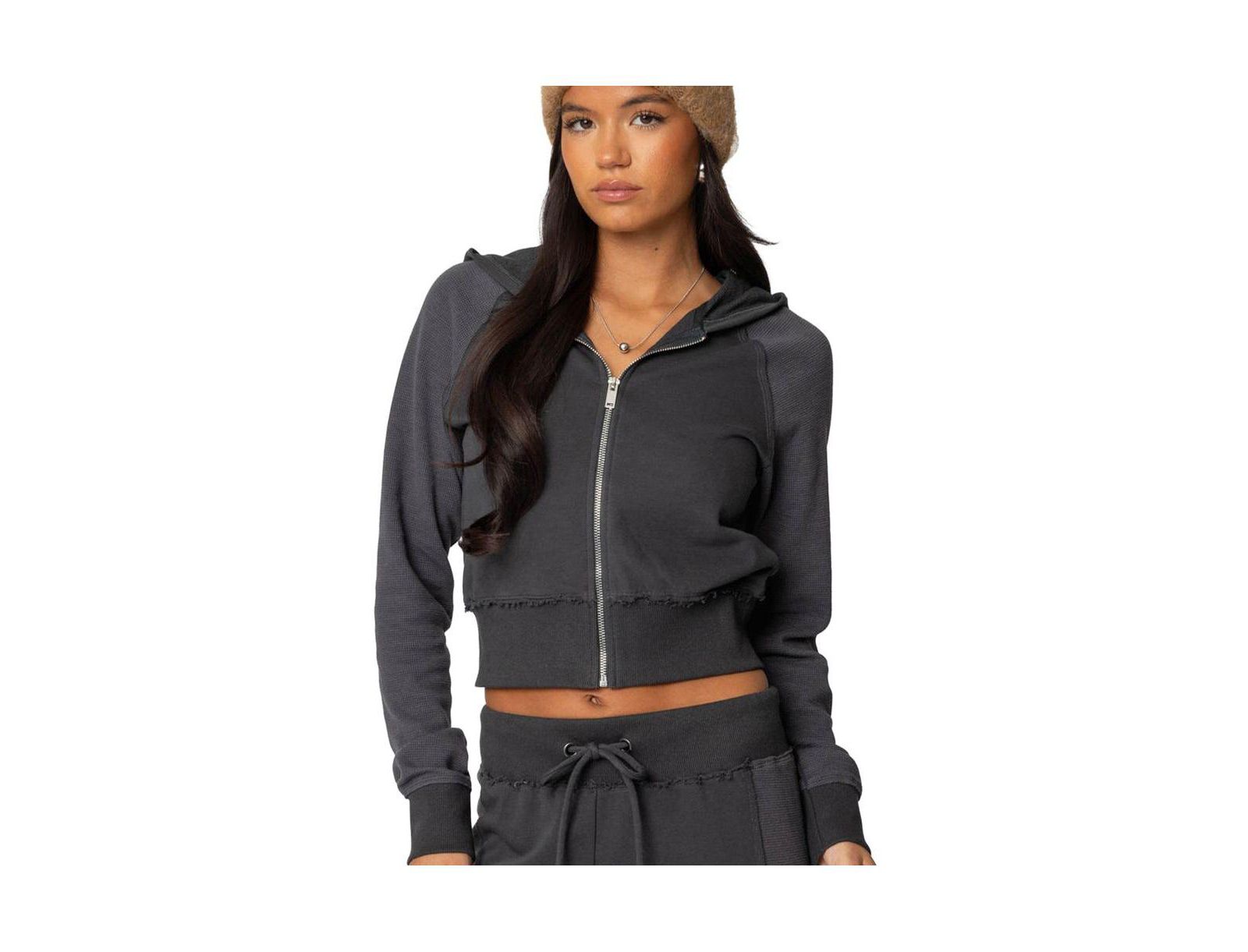 Edikted Women's Chandler Waffle Hooded Cardigan