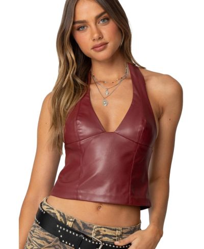 Edikted Women's Tana Faux Leather Halter Top