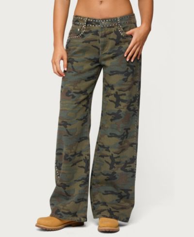 Edikted Women's Quincy Studded Low Rise Baggy Jeans