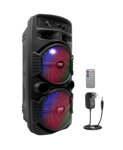 Pyle Портативная Bluetooth колонка Dual 8”, с мигающими огнями, MP3/USB/FM и аккумулятором