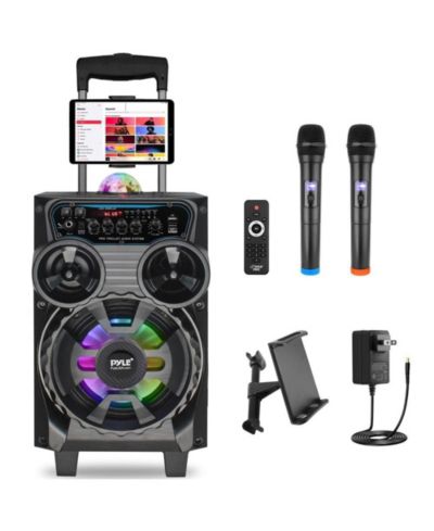Pyle Bluetooth портативная акустическая система - TWS, LED Display, FM/AUX/MP3/USB/SD, беспроводной микрофон, пульт
