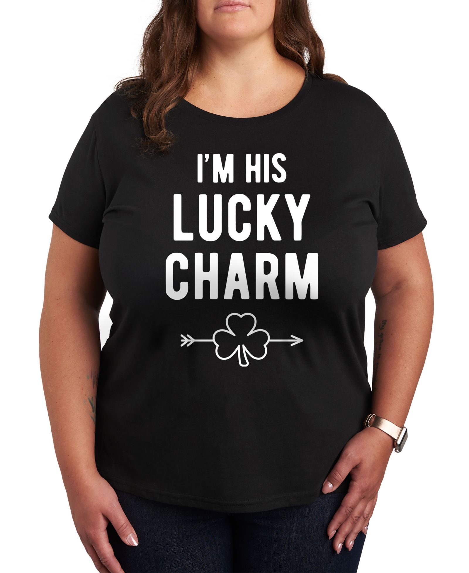 Hybrid Apparel Plus Size Trendy I'm His Lucky Charm Graphic Crew Neck T-Shirt