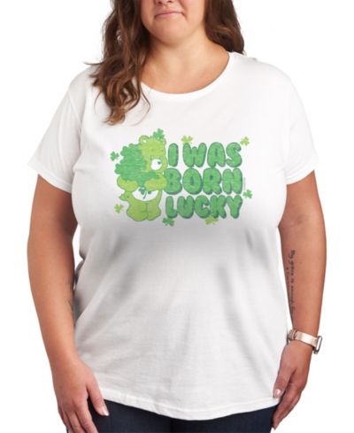 Hybrid Apparel Plus Size Trendy Care Bears Born Lucky Graphic Crew Neck T-Shirt