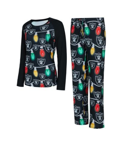 Concepts Sport Women's Las Vegas Raiders Garland Knit Raglan Long Sleeve T-Shirt Pants Set