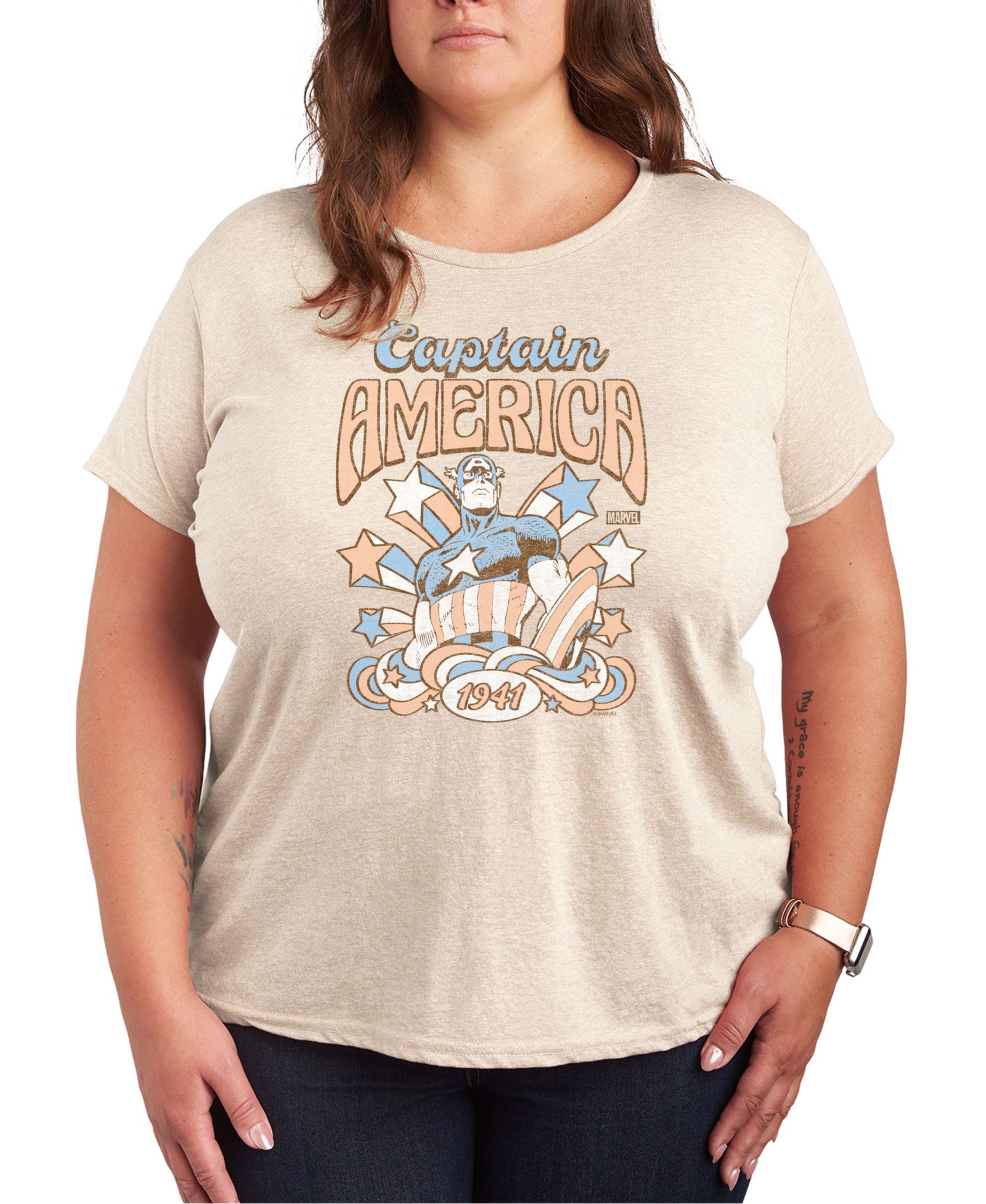 Женская футболка Hybrid Apparel Plus Size Marvel Captain America Graphic Crew Neck