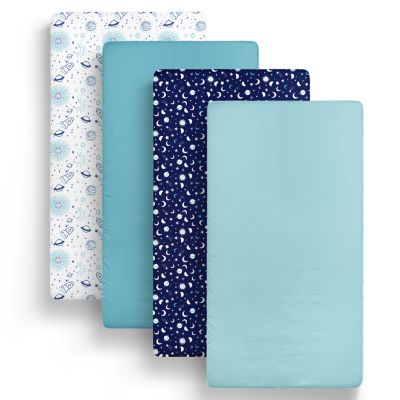 The Peanutshell Fitted Crib Sheet Set, Space, 4 Pack