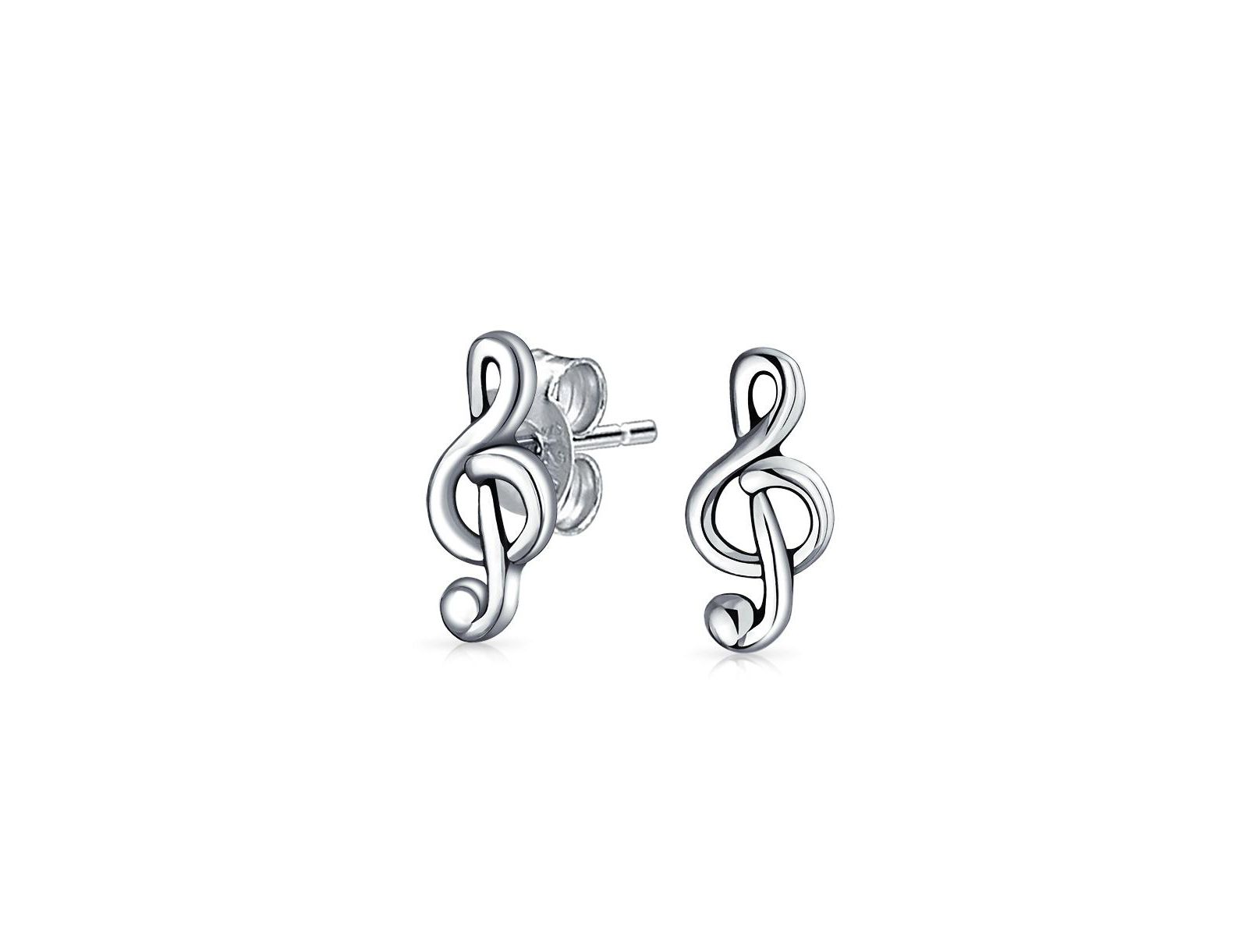 Серьги-гвоздики Bling Jewelry Tiny Delicate Music G Treble Clef Note Stud в Sterling Silver