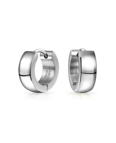 Bling Jewelry Timeless Huggie Hoop Earrings Silver Black Stainless Steel Hinge