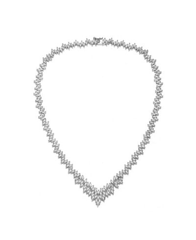 Ожерелье Genevive Sterling Silver с белым золотым напылением и прозрачными камнями Marquise Cubic Zirconia Cluster