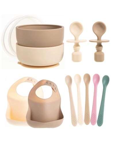 Sperric Toddler Feeding Set, Silicone Bib, Bowl and Spoons for Self-Feeding First Stage Essentials - Easy to Clean and Safe