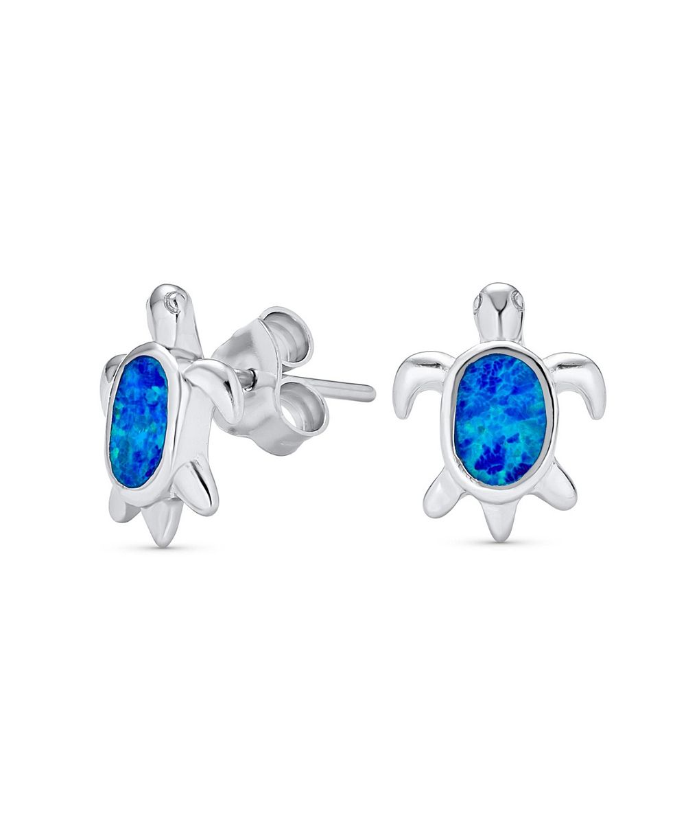 Серебряные серьги-гвоздики с синим опалом и морскими черепахами Bling Jewelry 13MM