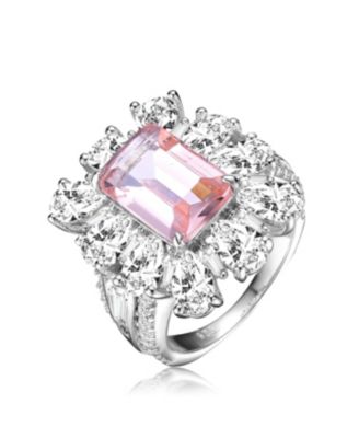 Коктейльное кольцо Genevive Sterling Silver White Gold Plated с цветным кубическим цирконием