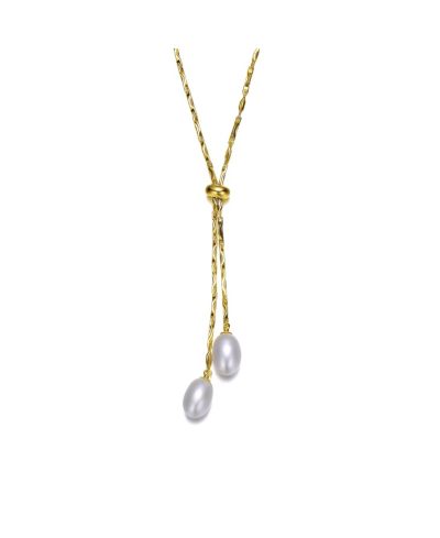 Rachel Glauber Timeless 14K Gold Plated Pearl Drops CZ Y-Neck Necklace
