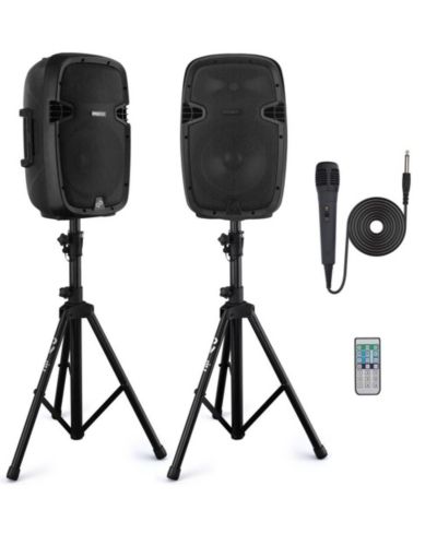 Комплект акустических систем Pyle 10" Active + Passive PA Speaker System с Bluetooth, USB/SD/MP3, стойками, микрофоном и пультом