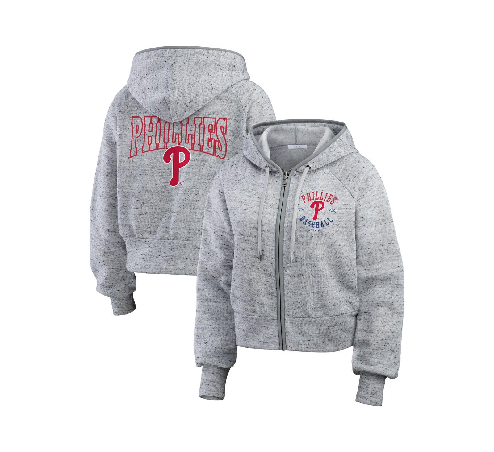 Женское худи WEAR by Erin Andrews Philadelphia Phillies Speckled Fleece Cropped Full-Zip, серый меланж