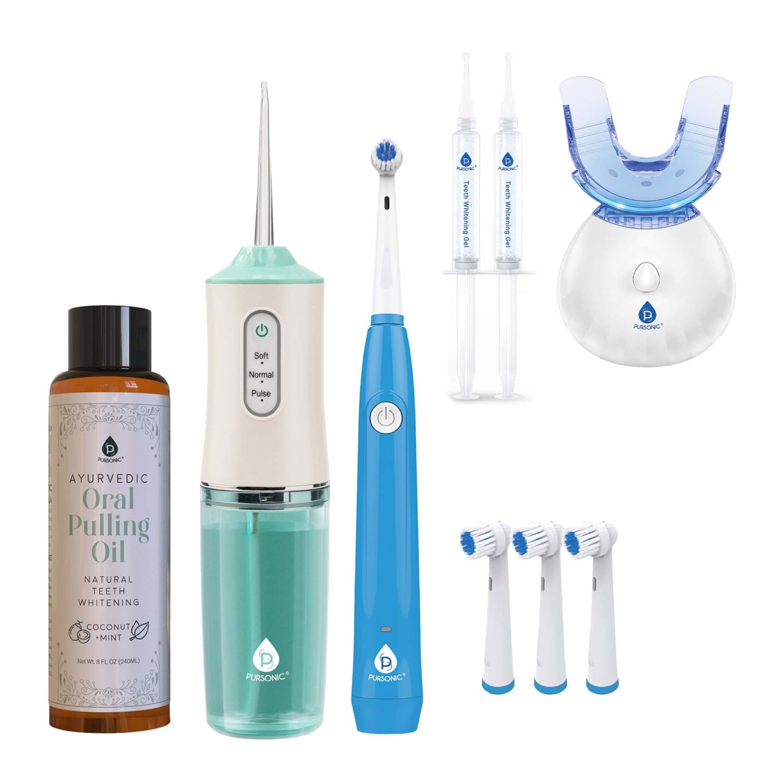 Pursonic Ultimate Oral Care Bundle – Flosser, Toothbrush, Whitening, and Ayurveda Care