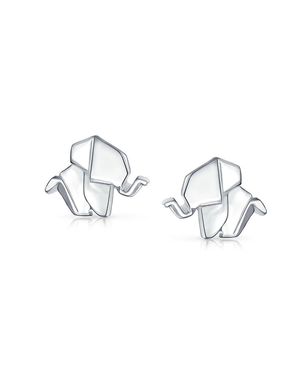 Серьги-гвоздики Bling Jewelry, серебро 925, 3D геометрический оригами слон