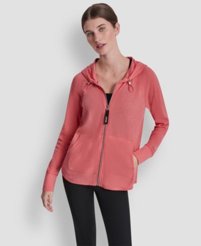 DKNY Women's Lightweight Waffle Zip-Front Sweatshirt