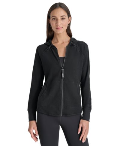 DKNY Women's Lightweight Waffle Zip-Front Sweatshirt