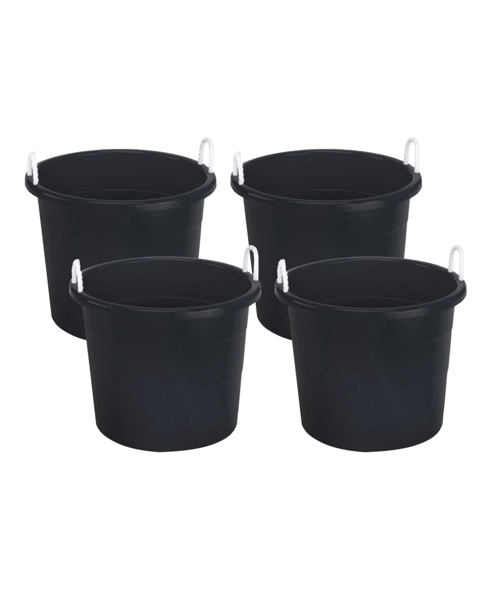 Homz Plastic 17 Gallon Utility Storage Bucket Tub w/ Rope Handle, Black, 4 Pack