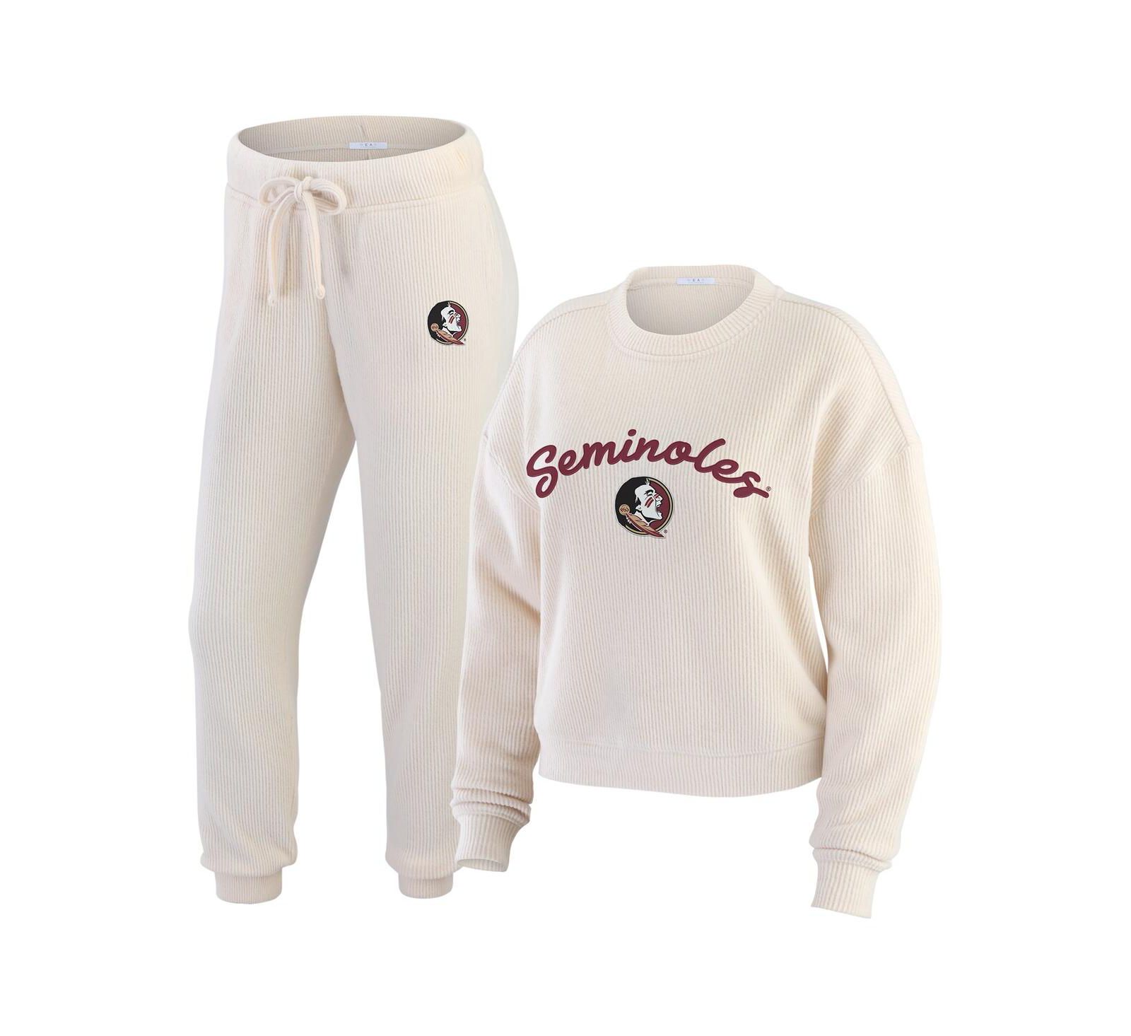 Женский комплект для отдыха WEAR by Erin Andrews Cream Florida State Seminoles Rib-Knit Long Sleeve T-Shirt Pants