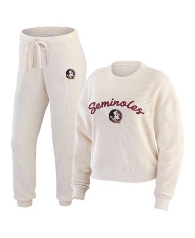Женский комплект для отдыха WEAR by Erin Andrews Cream Florida State Seminoles Rib-Knit Long Sleeve T-Shirt Pants