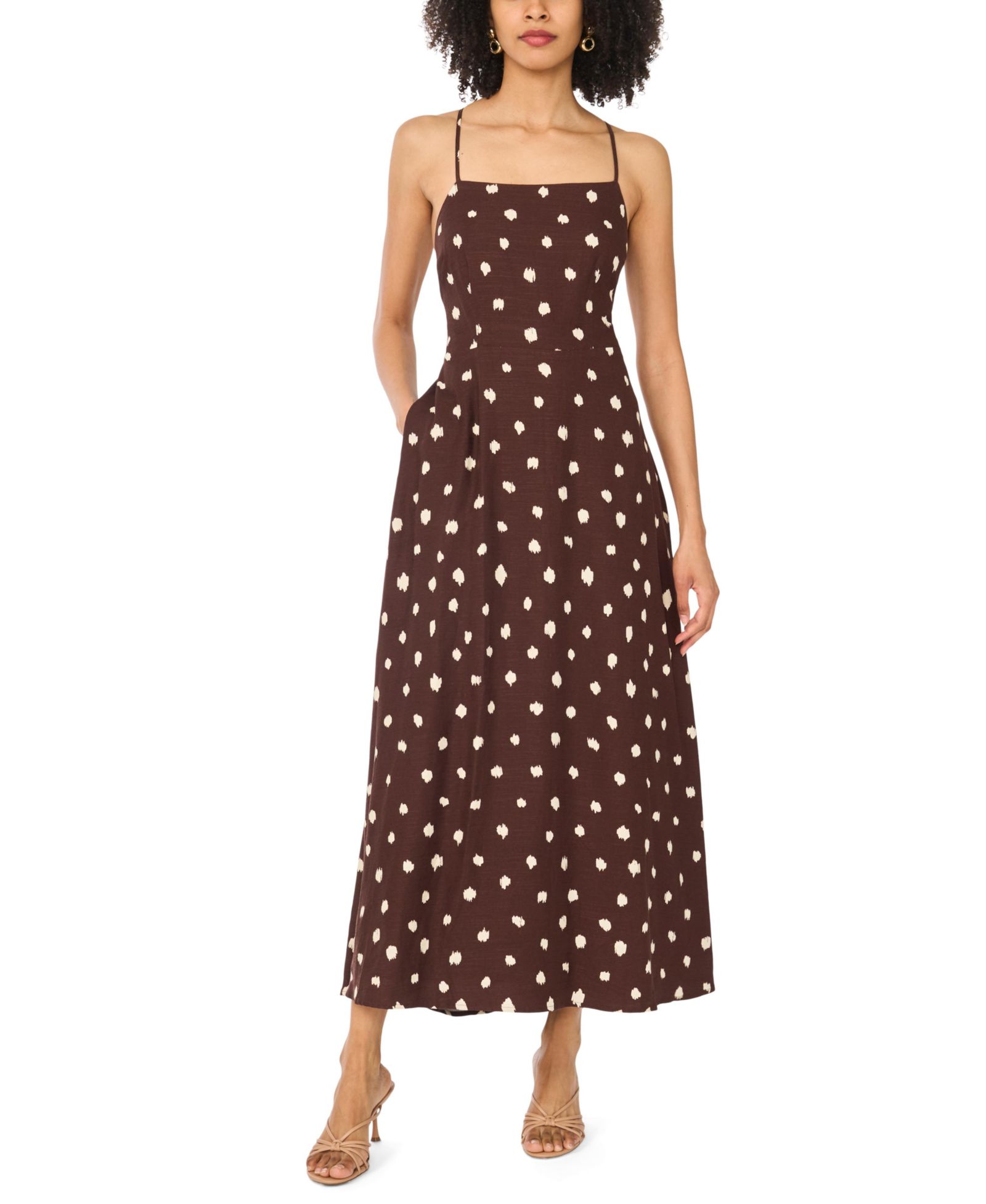 1.STATE Women's Linen Blend Printed Maxi Dress