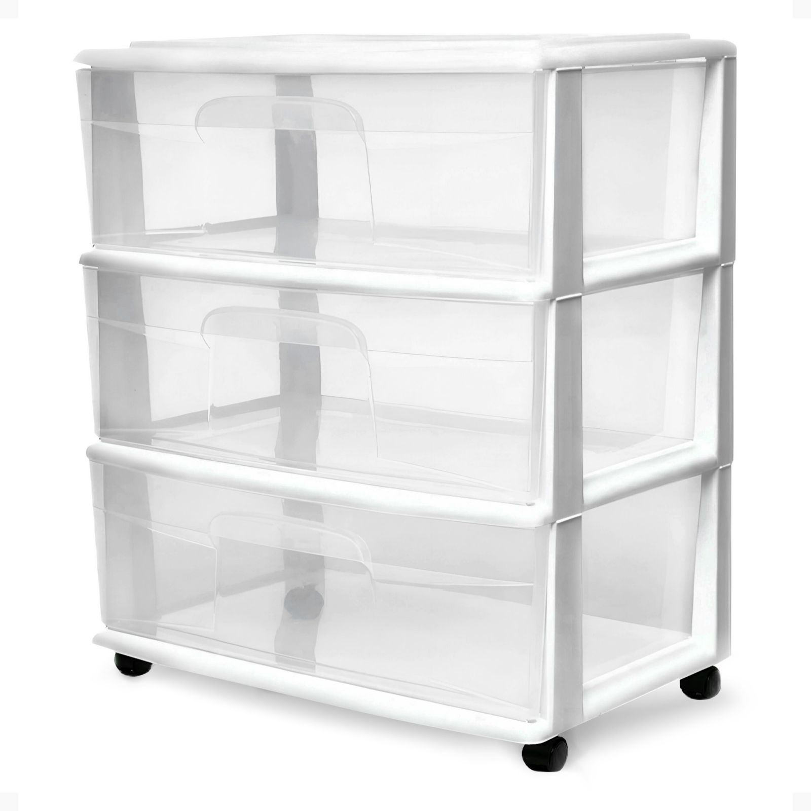Homz Plastic 3 Clear Drawer Small Rolling Storage Container Tower, White Frame
