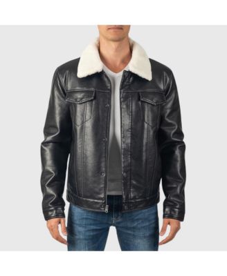 Alpine Swiss Men's Aaron Fitted Trucker Jacket Sherpa Collar Faux Leather Casual Coat