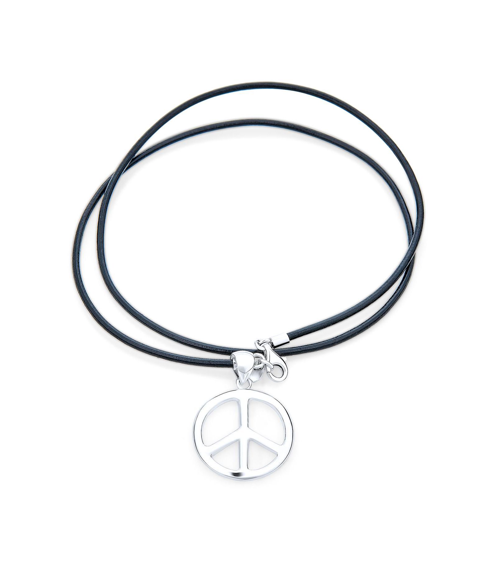 Подвеска Bling Jewelry Peace Sign на черном кожаном шнурке Sterling Silver 18"